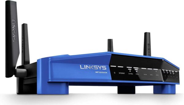 Linksys WRT3200ACM AC3200 Dual-Band Gigabit Wi-Fi Router, Beamforming Tri-Stream Wireless Signal, Ethernet Ports, MU-MIMO (Black, Blue)