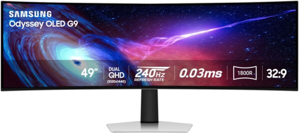 SAMSUNG 49" Odyssey OLED (G93SC) Series Curved Gaming Monitor, 240Hz, 0.03ms, Dual QHD, DisplayHDR True Black 400,AMD FreeSync Premium Pro, Height Adjustable Stand,3 Year Warranty,LS49CG932SNXZA,2023