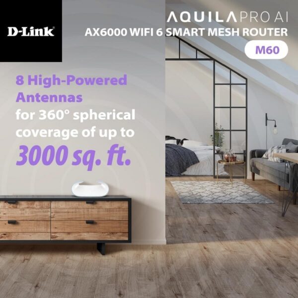 D-Link AX6000 WiFi 6 Mesh Router | Contemporary Design | High-Performance | Feature Rich | AI Enabled | Parental Controls | Covers up to 3000+ sq. ft | Expandable Mesh (M60) - Image 7