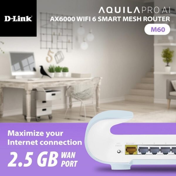 D-Link AX6000 WiFi 6 Mesh Router | Contemporary Design | High-Performance | Feature Rich | AI Enabled | Parental Controls | Covers up to 3000+ sq. ft | Expandable Mesh (M60) - Image 6