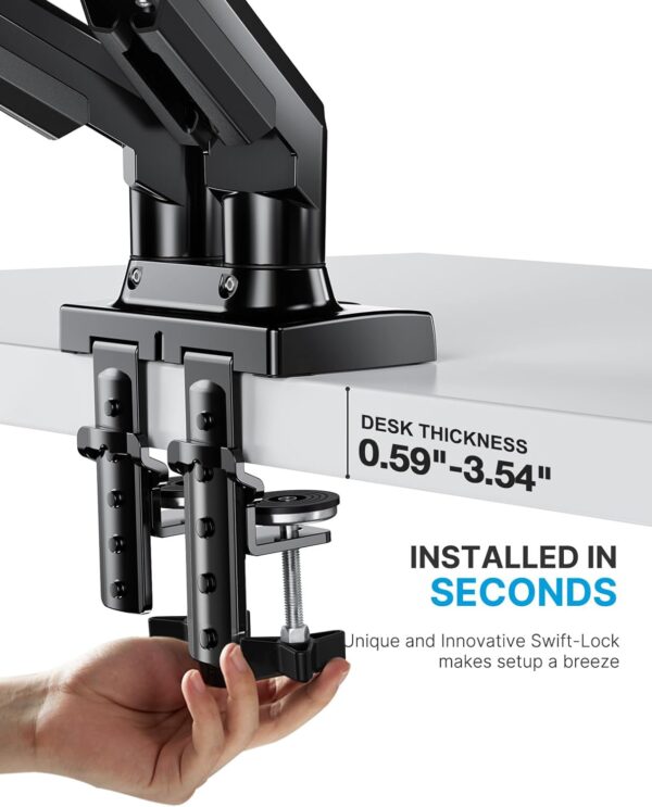 HUANUO Dual Monitor Stand - Full Adjustable Monitor Desk Mount Swivel Vesa Bracket with C Clamp, Grommet Mounting Base for 13 to 32 Inch Computer Screens - Each Arm Holds 4.4 to 19.8lbs - Image 4