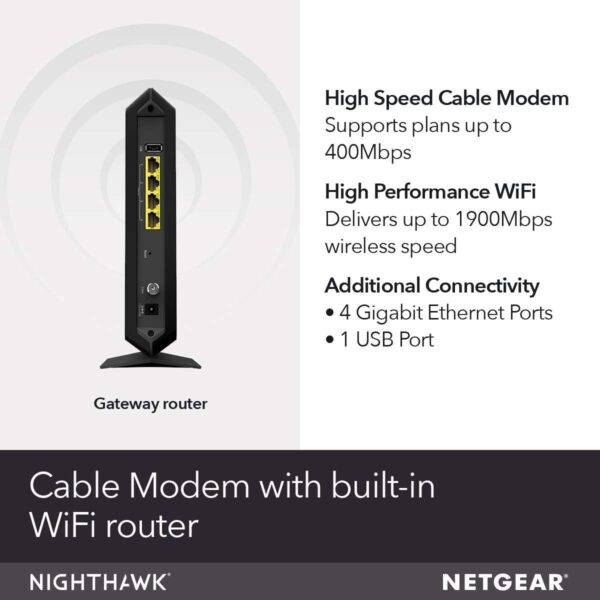 Netgear Nighthawk Cable Modem WiFi Router Combo C7000-Compatibility Cable Providers Including Xfinity by Comcast, Spectrum, Cox (Renewed) - Image 2