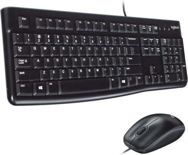 Logitech MK120 Wired Keyboard and Mouse Combo for Windows, Optical Wired Mouse, Full-Size Keyboard, USB Plug-and-Play, Compatible with PC, Laptop - Black