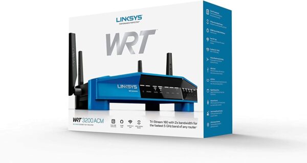 Linksys WRT3200ACM AC3200 Dual-Band Gigabit Wi-Fi Router, Beamforming Tri-Stream Wireless Signal, Ethernet Ports, MU-MIMO (Black, Blue) - Image 2
