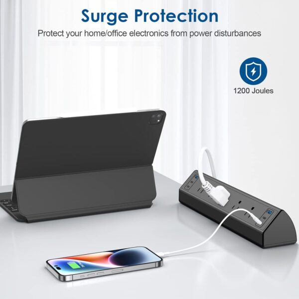 Desk Clamp Power Strip USB C,40W Total Fast Charging Station,4 PD 20W USB C Ports,Desk Edge Mount Power Strip 6 USB Ports 5 AC Outlets Surge Protector,6ft Cord,Fit 1.96" Tabletop Edge - Image 5