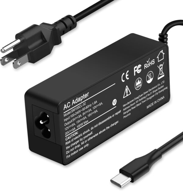 Universal 100W USB-C Laptop Charger for Lenovo,HP,Acer,Dell,Asus,Mac Book Pro/Air 16, 15, 14, 13 Inch, Chromebook, Lenovo ThinkPad and Type-C Adapter Charger (SM100CL-01)