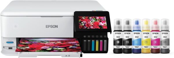 Epson EcoTank Photo ET-8500 Wireless Color All-in-One Supertank Printer with Scanner, Copier, Ethernet and 4.3-inch Color Touchscreen, White, Large