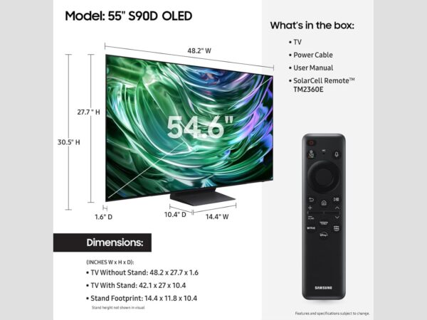 SAMSUNG 55-Inch Class OLED 4K S90D Series HDR+ Smart TV w/Dolby Atmos, Object Tracking Sound Lite, Motion Xcelerator, Real Depth Enhancer, 4K AI Upscaling, Alexa Built-in (QN55S90D, 2024 Model) - Image 2