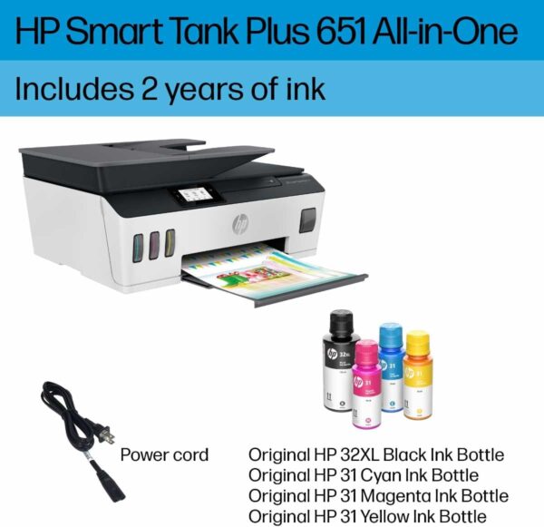 HP Smart -Tank Plus 651 Wireless All-in-One Ink -Tank Printer, up to 2 Years of Ink in Bottles, Auto Document Feeder, Mobile Print, Scan, Copy, Works with Alexa (7XV38A) - Image 6