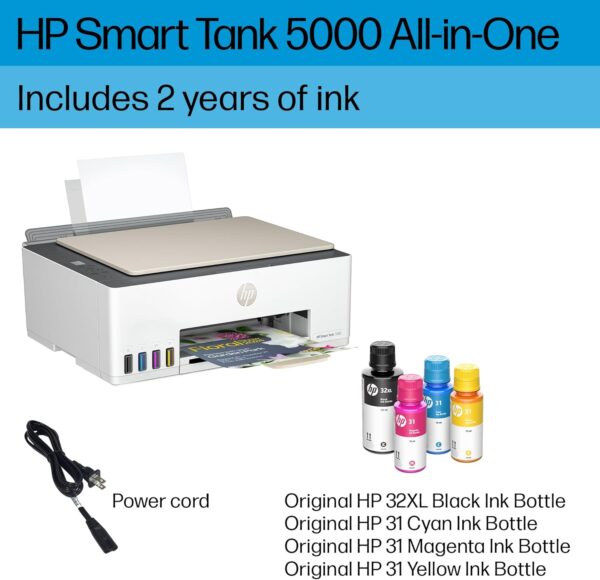 HP Smart-Tank 5000 Wireless All-in-One Ink-Tank Printer with up to 2 years of ink included, mobile print, scan, copy, white, 17.11 x 14.23 x 6.19 - Image 6