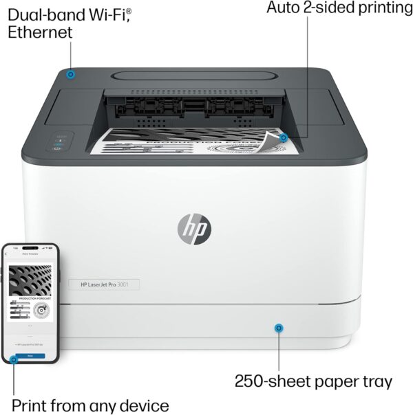HP LaserJet Pro 3001dw Wireless Black & White Printer, Best-for-Office (3G65OF) - Image 4