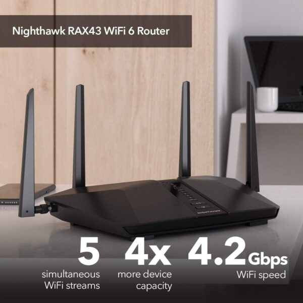 NETGEAR Nighthawk 5-Stream AX5 WiFi 6 Router (RAX43) AX4200 Wireless Speed (Up to 4.2 Gbps) | 2,000 sq. ft. Coverage (Renewed) - Image 2