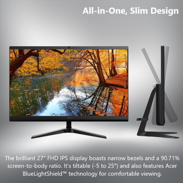 Acer Aspire C27-1800-UR12 AIO Desktop | 27" Full HD IPS Display | Intel Core i5-12450H | Intel UHD Graphics | 16GB DDR4 | 1TB PCIe Gen 4 SSD | Intel Wireless Wi-Fi 6E | Wireless Keyboard & Mouse - Image 2