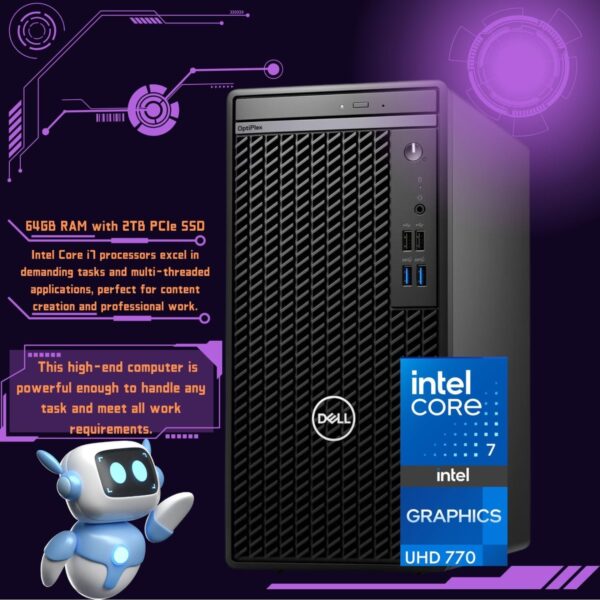 Dell Optiplex 7010 Tower Business Desktop, Intel i7-12700K Processor (up to 5.0 GHz), Intel UHD 770 Graphics, 32GB RAM, 1TB PCIe SSD, DVD-RW, DP Port, HDMI, Wi-Fi + Bluetooth, Windows 11 Pro - Image 2