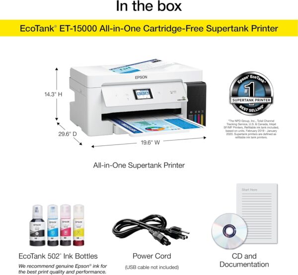 Epson EcoTank ET-15000 Wireless Color All-in-One Supertank Printer with Scanner, Copier, Fax, Ethernet and Printing up to 13 x 19 Inches, White - Image 5