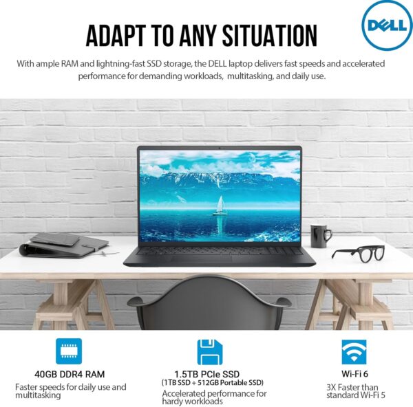 Dell Inspiron 15 3000 Laptop Computer, FHD 15.6 Laptop with Lifetime Office Included, Intel 6-Core i3 Laptop PC Notebook, 40GB RAM 1TB SSD+512GB PSSD, Windows 11 Pro, Copilot AI, 10-Key Number Pad - Image 4