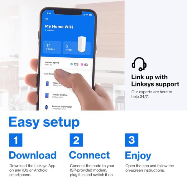Linksys Atlas WiFi 6 Router Home WiFi Mesh System, Dual-Band, 6,000 Sq. ft Coverage, 802.11ax, 75+ Devices, Speeds up to (AX3000) 3.0Gbps - MX2000 3-Pack - Image 5