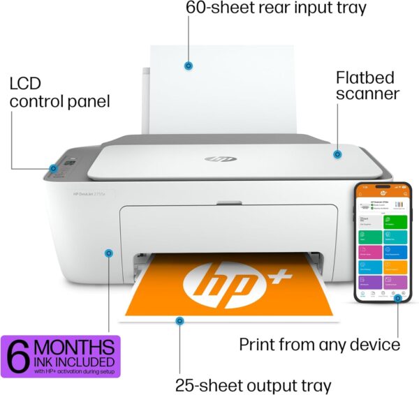 HP DeskJet 2755e Wireless Color inkjet-printer, Print, scan, copy, Easy setup, Mobile printing, Best-for home, 6 months of Instant Ink included, white - Image 4