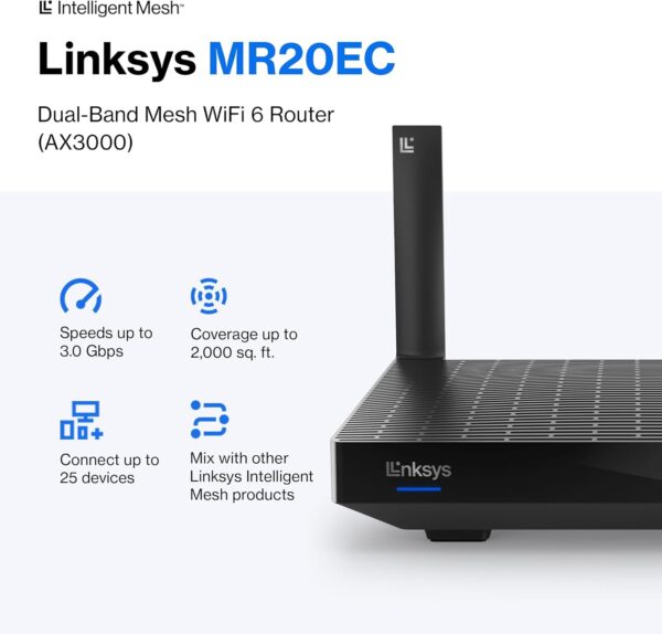 Linksys MR20EC | Dual-Band Mesh WIFI 6 Router | 3.0 (AX3000) Speeds | Connect 25+ Devices | 2,000 Sq Ft Coverage | 18 Month Warranty - Image 2