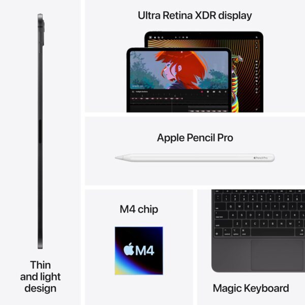 Apple iPad Pro 13-Inch (M4) Built for Apple Intelligence, Ultra Retina XDR Display, 256GB, 12MP Front/Back Camera, LiDAR Scanner, Wi-Fi 6E, Face ID, All-Day Battery Life — Space Black - Image 6