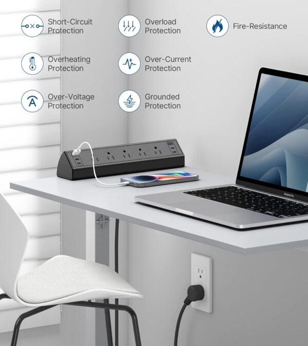 Desk Clamp Power Strip USB C,40W Total Fast Charging Station,4 PD 20W USB C Ports,Desk Edge Mount Power Strip 6 USB Ports 5 AC Outlets Surge Protector,6ft Cord,Fit 1.96" Tabletop Edge - Image 3