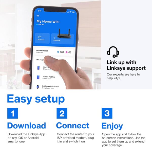 Linksys Mesh Wifi 6 Router, Dual-Band, 1,700 Sq. ft Coverage, 25+ Devices, Speeds up to (AX1800) 1.8Gbps - MR7350 - Image 5