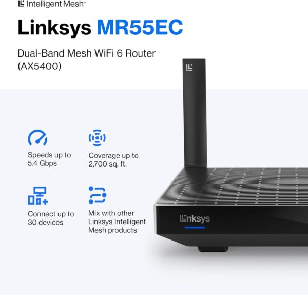 Linksys Hydra Pro 6 Mesh WiFi 6 Router - WiFi Extender Replacement - MR5500-AMZ - Mesh WiFi Router for Wireless Internet - WiFi Mesh Wireless Router - Mesh Router Connect to 30+ Devices 2,700 Sq Ft - Image 3