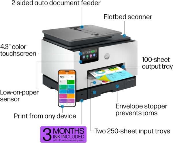 HP OfficeJet Pro 9135e All-in-One Printer, Color, Printer-for-Small Medium Business, Print, Copy, scan, fax, Wireless 3 months of Instant Ink included; Two-Sided Printing; Two-Side - Image 4