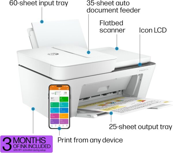 HP DeskJet 4255e Wireless All-in-One Color Inkjet Printer, Scanner, Copier, Best-for-Home, 3 Months of Instant Ink Included (588S6A) - Image 4