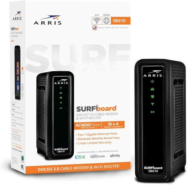 ARRIS (SBG10) - Cable Modem Router Combo - Fast DOCSIS 3.0 16 x 4 Gigabit & AC1600 WiFi, For Comcast Xfinity, Cox, Spectrum, 400 Mbps Max Internet Speeds - Image 4