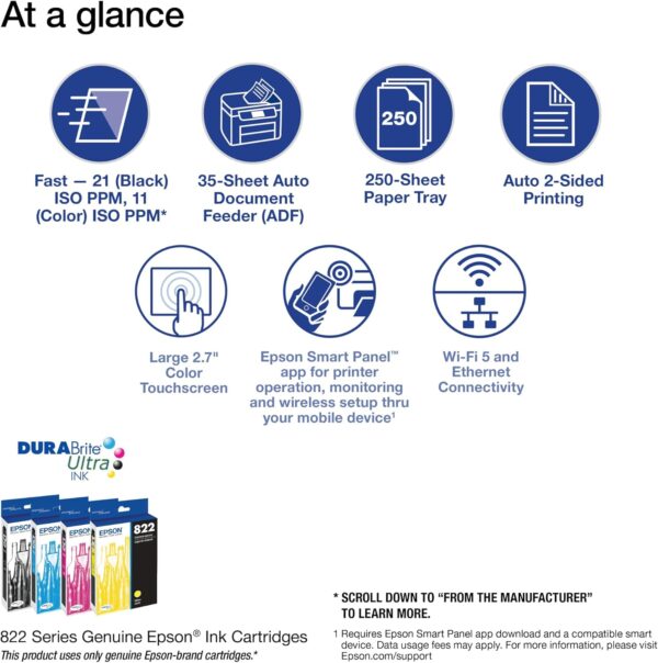 Epson WorkForce Pro WF-3820 Wireless All-in-One Printer with Auto 2-sided Printing, 35-page ADF, 250-sheet Paper Tray and 2.7" Color Touchscreen, Works with Alexa - Image 3