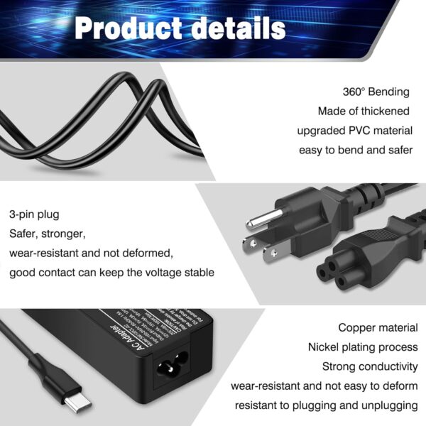 Universal 100W USB-C Laptop Charger for Lenovo,HP,Acer,Dell,Asus,Mac Book Pro/Air 16, 15, 14, 13 Inch, Chromebook, Lenovo ThinkPad and Type-C Adapter Charger (SM100CL-01) - Image 6