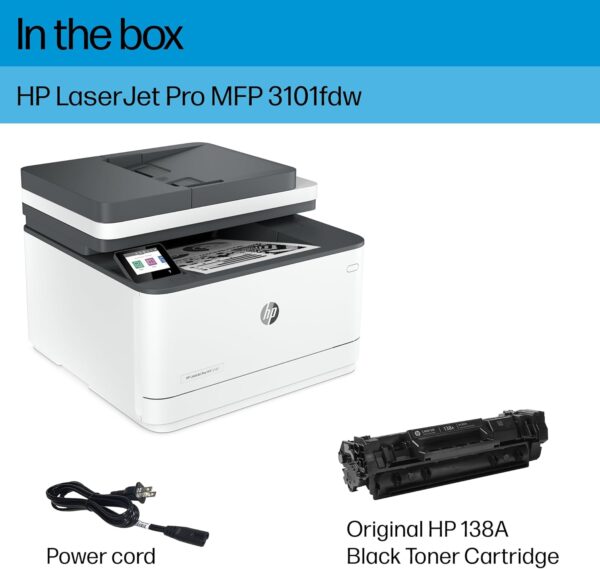 HP LaserJet Pro MFP 3101fdw Wireless Black & White All-in-One Laser Printer, Scanner, Copier, Fax, Best-for-Office (3G628F) - Image 5
