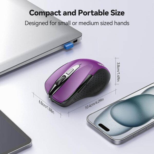 TECKNET Wireless Mouse, 2.4G Ergonomic Optical Mouse, Computer Mouse for Laptop, PC, Computer, Chromebook, Notebook, 6 Buttons, 24 Months Battery Life, 2600 DPI, 5 Adjustment Levels - Image 3