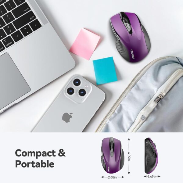 TECKNET Wireless Mouse, 2.4G Ergonomic Optical Mouse, Computer Mouse for Laptop, PC, Computer, Chromebook, Notebook, 6 Buttons, 24 Months Battery Life, 2600 DPI, 5 Adjustment Levels - Image 2