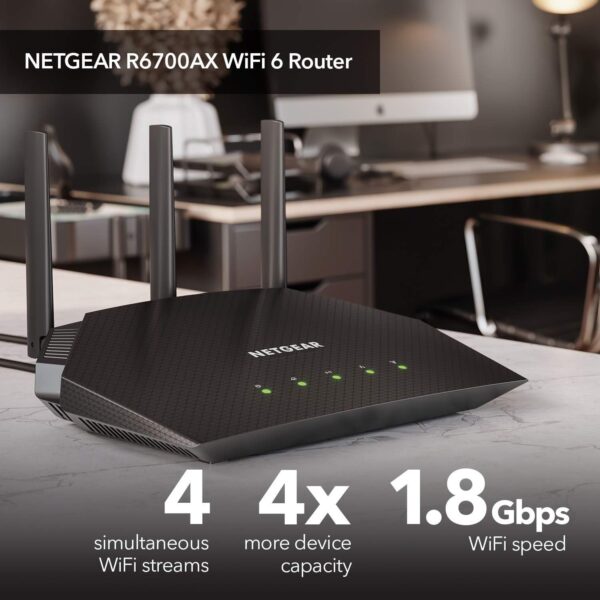 NETGEAR 4-Stream WiFi 6 Router (R6700AX) – AX1800 Wireless Speed (Up to 1.8 Gbps) | 1,500 sq. ft. Coverage (Renewed) - Image 2