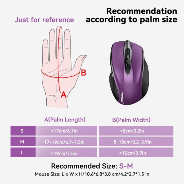 TECKNET Wireless Mouse, 2.4G Ergonomic Optical Mouse, Computer Mouse for Laptop, PC, Computer, Chromebook, Notebook, 6 Buttons, 24 Months Battery Life, 2600 DPI, 5 Adjustment Levels - Image 4