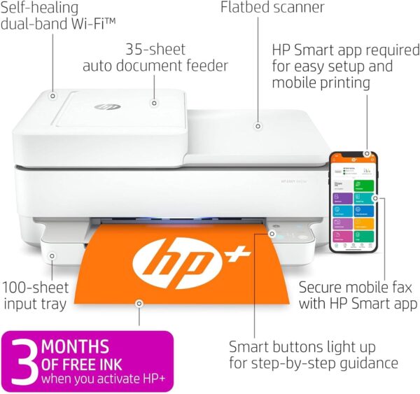 HP ENVY 6455e Wireless Color Inkjet Printer, Print, scan, copy, Easy setup, Mobile printing, Best-for-home, 3 months of Instant Ink included,white - Image 2