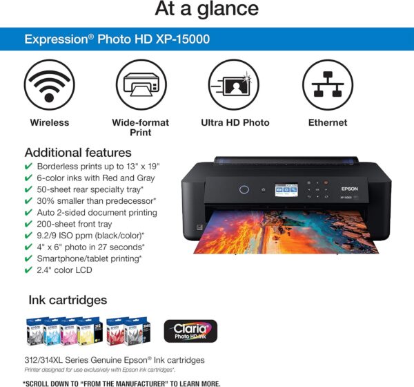 Epson Expression Photo HD XP-15000 Wireless Color Wide-Format Printer, Amazon Dash Replenishment Ready, Black, Large - Image 3