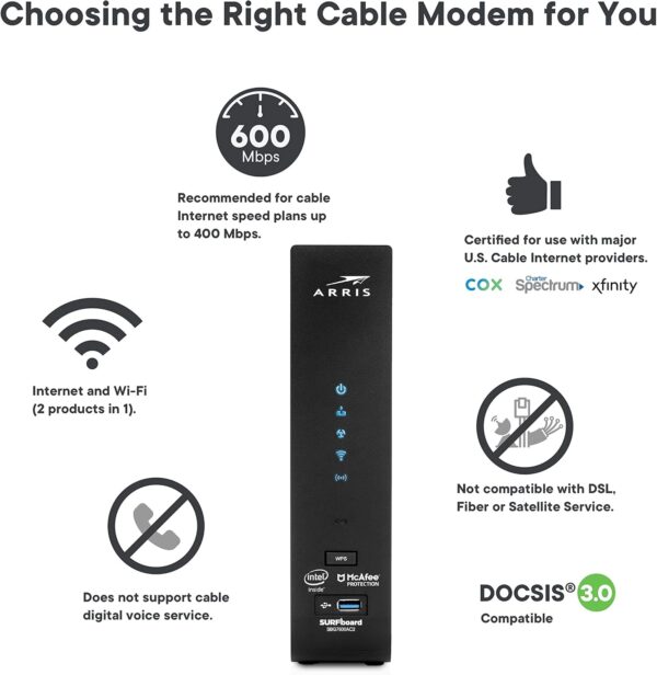 ARRIS (SBG7600AC2) - Cable Modem Router Combo - Fast DOCSIS 3.0 & AC2350 WiFi ,Approved for Comcast Xfinity, Cox, Charter Spectrum & more , Four 1 Gbps Ports , 800 Mbps Max Internet Speeds - Image 7