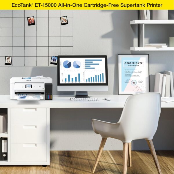 Epson EcoTank ET-15000 Wireless Color All-in-One Supertank Printer with Scanner, Copier, Fax, Ethernet and Printing up to 13 x 19 Inches, White - Image 6
