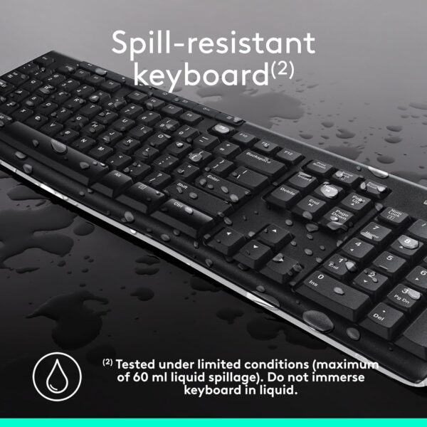 Logitech MK270 Wireless Keyboard And Mouse Combo For Windows, 2.4 GHz Wireless, Compact Mouse, 8 Multimedia And Shortcut Keys, For PC, Laptop - Black - Image 5
