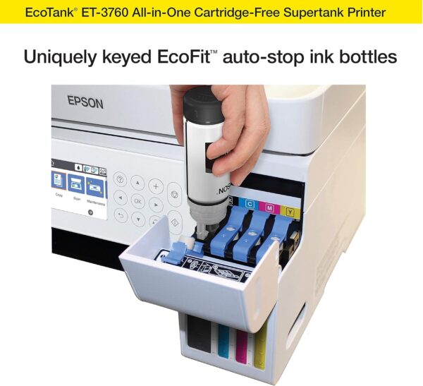 Epson EcoTank ET-3760 Wireless Color All-in-One Cartridge-Free Supertank Printer with Scanner, Copier and Ethernet, Regular - Image 5