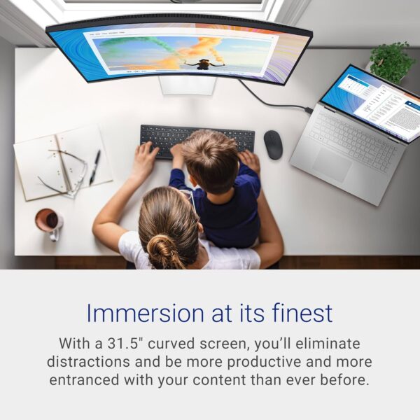 Dell S3222HN Curved Monitor - 31.5-inch FHD (1920x1080) 75Hz 4Ms 1800R Curved Display, HDMI Connectivity, AMD FreeSync Technology, Tilt Adjustability - Silver - Image 2