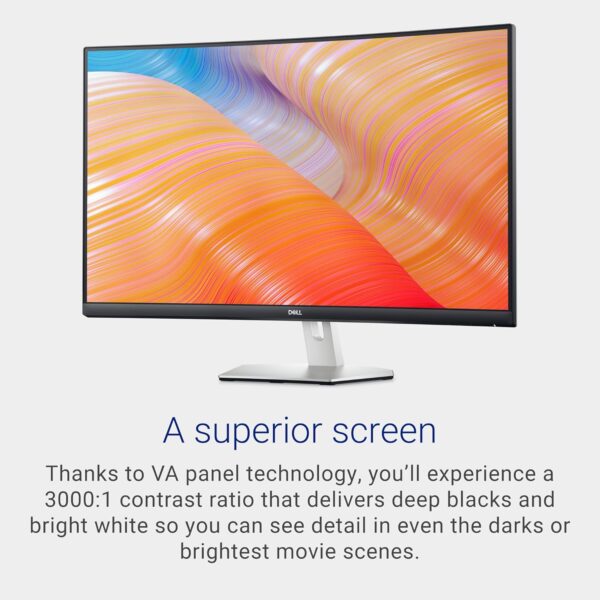 Dell S3222HN Curved Monitor - 31.5-inch FHD (1920x1080) 75Hz 4Ms 1800R Curved Display, HDMI Connectivity, AMD FreeSync Technology, Tilt Adjustability - Silver - Image 3