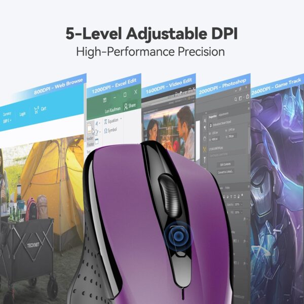 TECKNET Wireless Mouse, 2.4G Ergonomic Optical Mouse, Computer Mouse for Laptop, PC, Computer, Chromebook, Notebook, 6 Buttons, 24 Months Battery Life, 2600 DPI, 5 Adjustment Levels - Image 7
