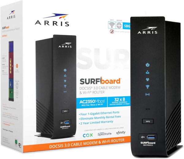 ARRIS (SBG7600AC2) - Cable Modem Router Combo - Fast DOCSIS 3.0 & AC2350 WiFi ,Approved for Comcast Xfinity, Cox, Charter Spectrum & more , Four 1 Gbps Ports , 800 Mbps Max Internet Speeds